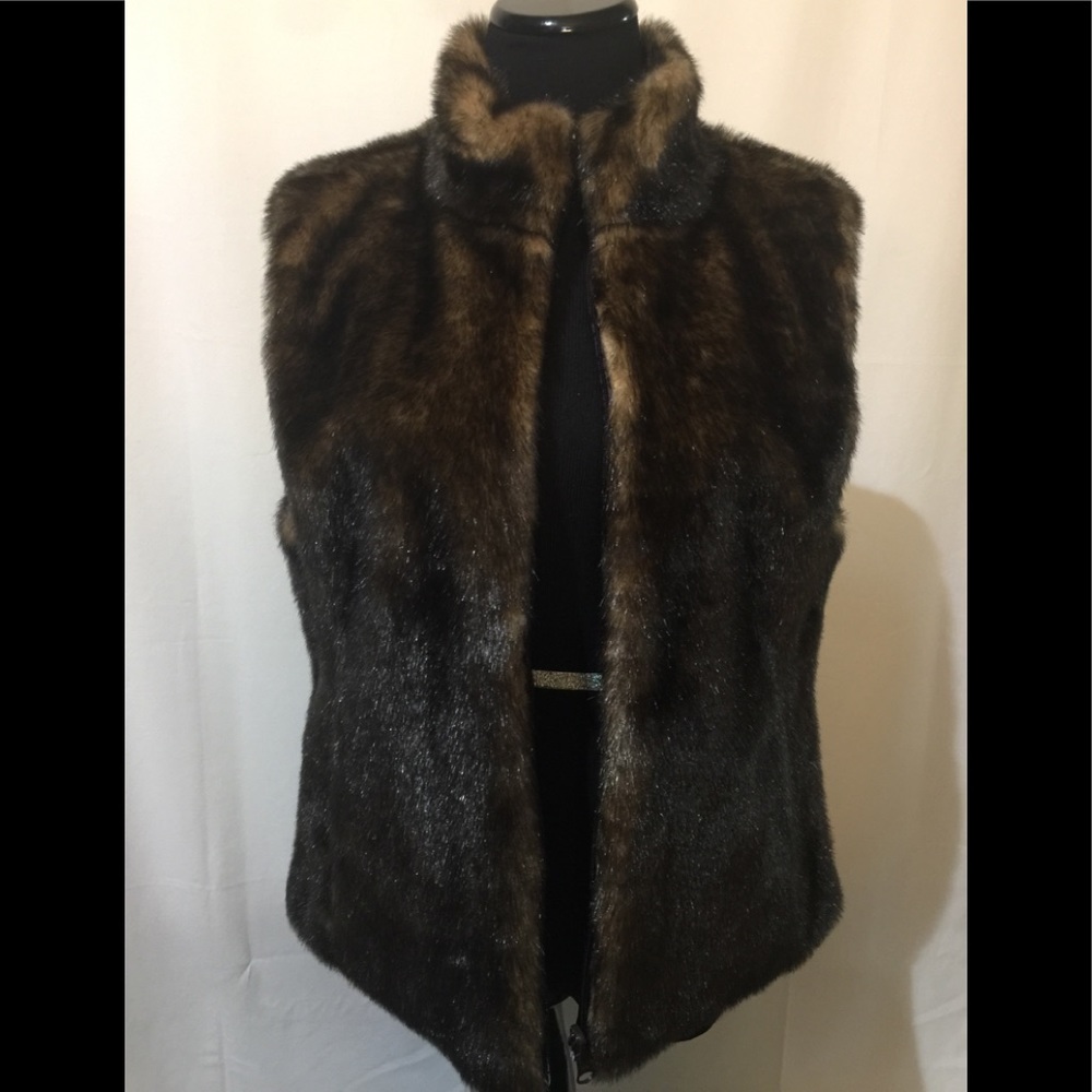 Reversible brown satin/faux fur vest Sz 10/12